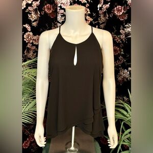 NWT Catherine Malandrino Black Keyhole Accent Tulip Bottom Sleeveless Top Size M
